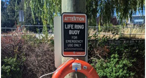 Lifesaving equipment at lakes & skills in BC education life ring, langford lake, water safety