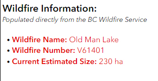 old man lake, wildfire, size