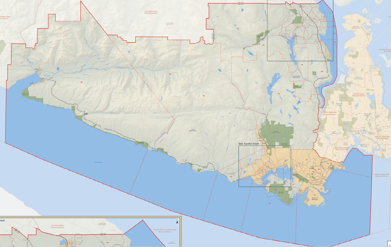 juan de fuca malahat, map, electoral area