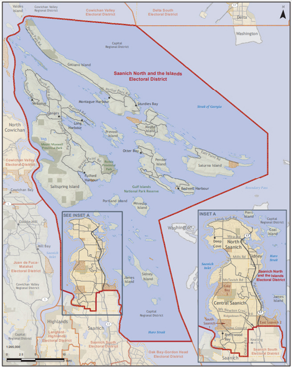 saanich north and the islands, elections bc, map