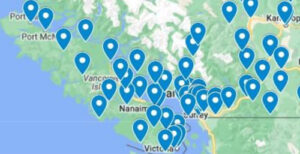 bc, ev charging stations, vancouver island, map