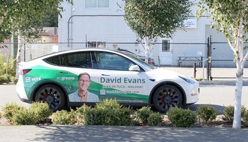 david evans, car, tesla, bc green