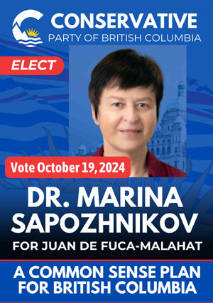 Marina Sapozhnikov, BC Conservative, Juan de Fuca-Malahat campaign