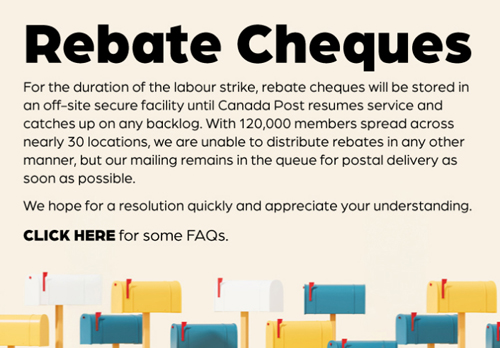 peninsula co-op, rebate cheques, postal strike