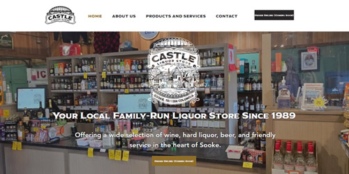 castle liquor store, front counter, logo