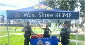 Summer 2025: West Shore RCMP community unit in parks West shore RCMP, info booth, parks