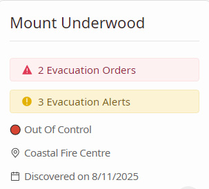 Mount Underwood, wildfire