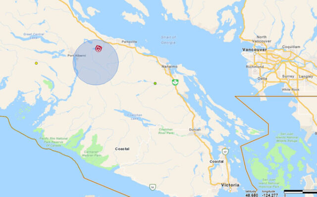 Wesley Ridge wildfire, map, vancouver island