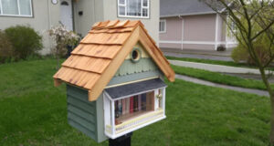 October event: treasure hunt for bookmarks! little free library, box, lawn