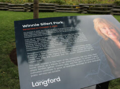 Langford renames park to recognize long-time community leader Winnie Sifert plaque, Winnie Sifert park
