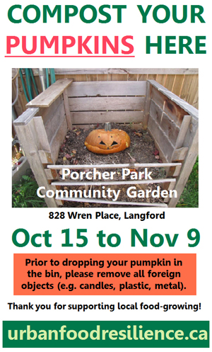 COMPOST YOUR PUMPKIN at PORCHER PARK in LANGFORD – Oct 15 to Nov 9