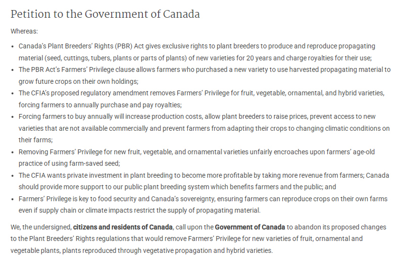 E-petition, agriculture, seeds