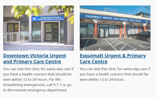 UPCC, downtown Victoria, Esquimalt