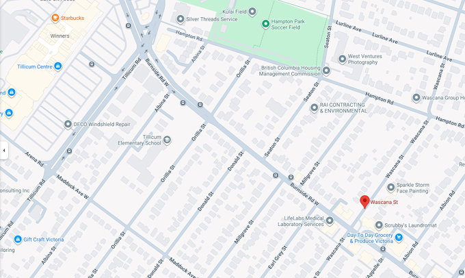 Saanich, map, near Tillicum Mall