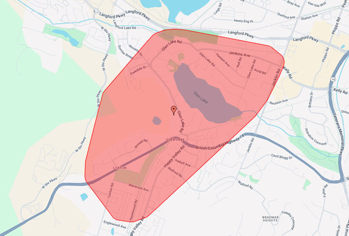 glen lake, luxton, langford, power outage