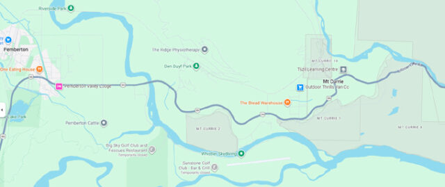 Hwy99-MtCurrietoLillooet-googlemap Highway 99, Pemberton, Mt Currie, Lillooet