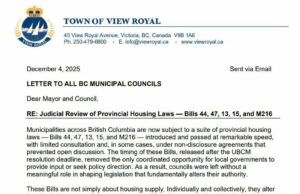 Build housing, stop complaining says Victoria Councillor Dell to View Royal letter, view royal, housing, judicial