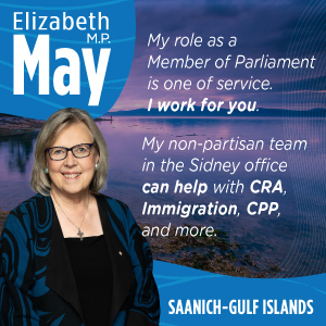  Elizabeth May, MP (Saanich-Gulf Islands) local constituency