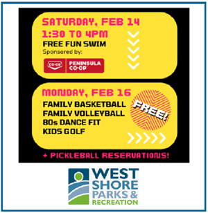 Westshore Parks & Recreation, family day weekend, 2026