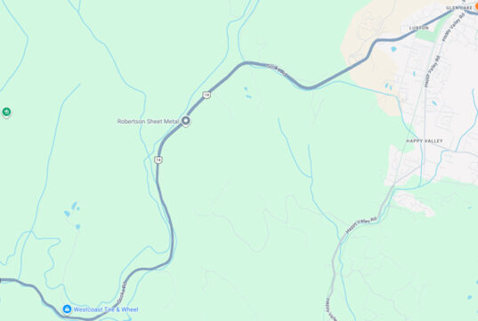 Overnight BC Hydro work along Hwy 14 to April 24 map, highway 14