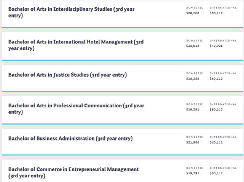 royal roads, tuition